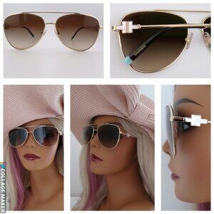 Tiffany & Co. Mother of Pearl Pilot Shades, Gradient Pearlescent T Logo TF3080